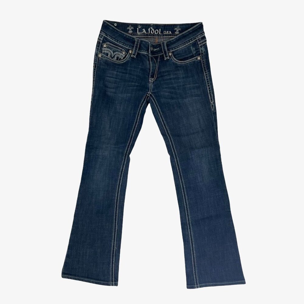 dark wash L.A IDOL bootcut low-waisted western style denim jeans – size 9